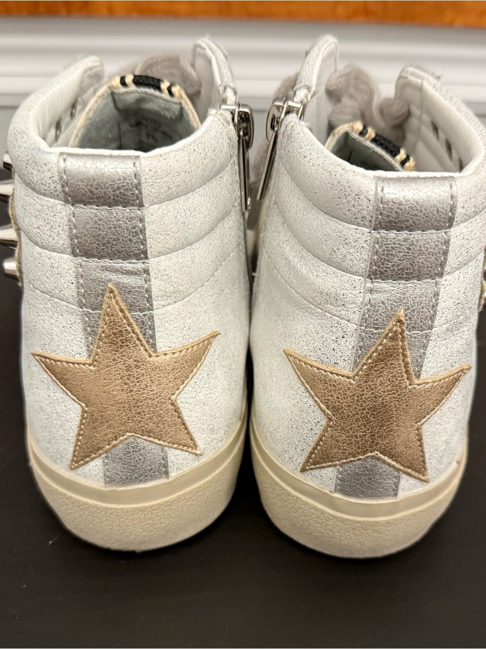 ShuShop Rio White Silver Studded & Stars Zippered High-Top Sneakers